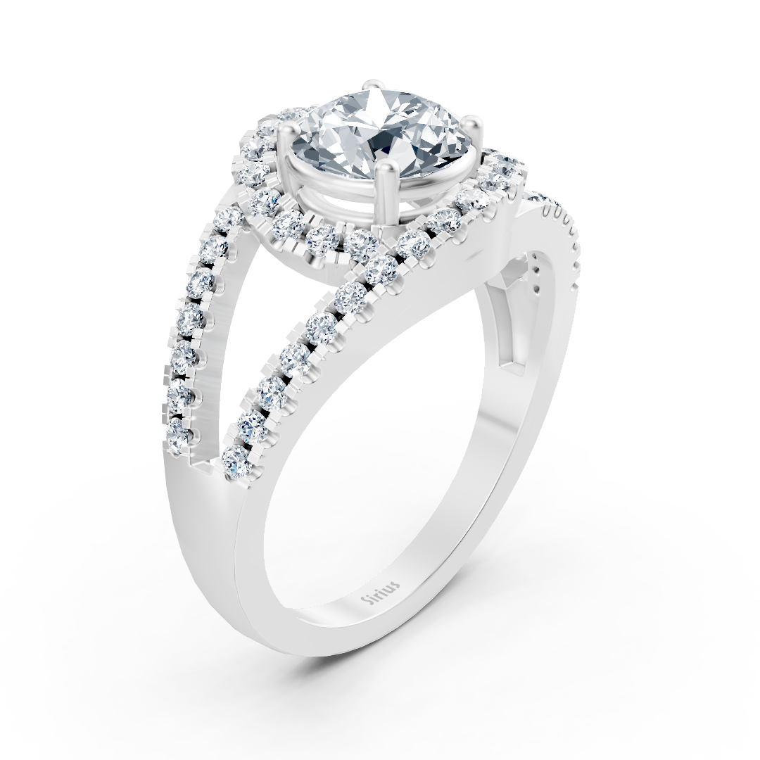 Weissgoldener Weisstopas Diamant-Halo-Verlobungsring