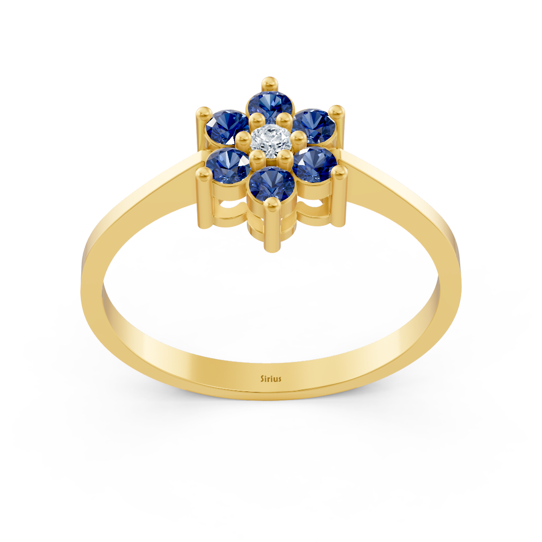 Bague élégante en or jaune avec saphirs et diamants