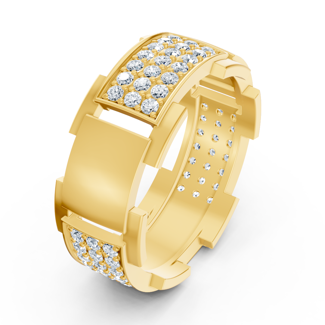 14 Karat Yellow Gold Design Wedding Ring with Diamonds - Diamond