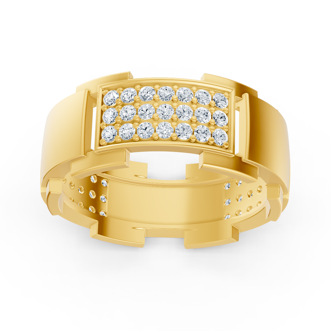 14 Karat Yellow Gold Design Wedding Ring with Diamonds - Diamond