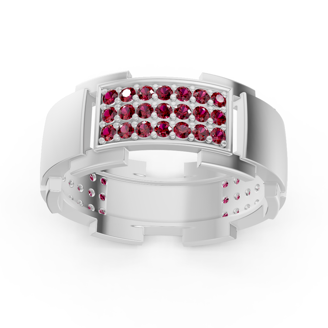14 Karat White Gold Design Trauring mit Diamaten - Ruby