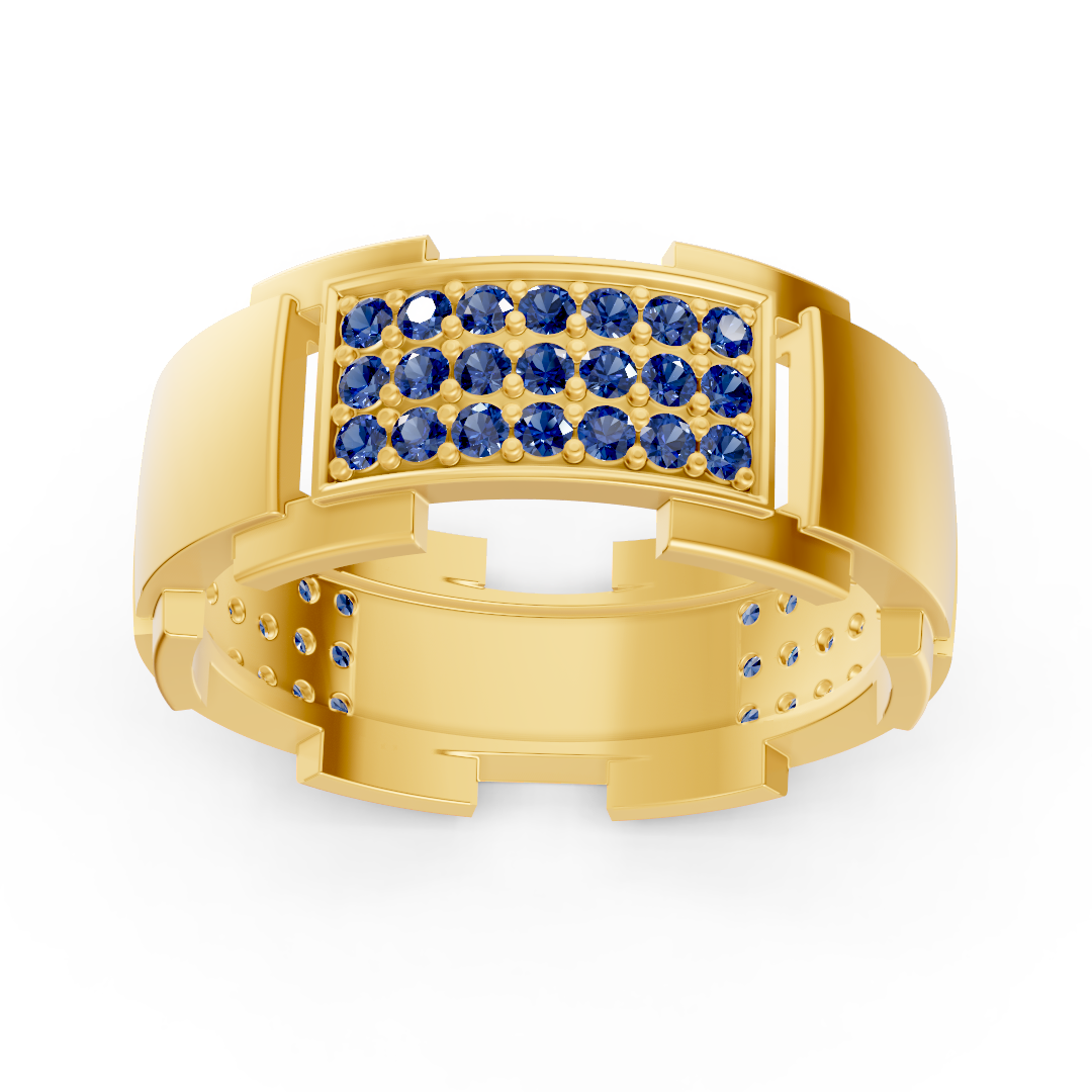 14 carat yellow gold design wedding ring with diamonds - sapphire