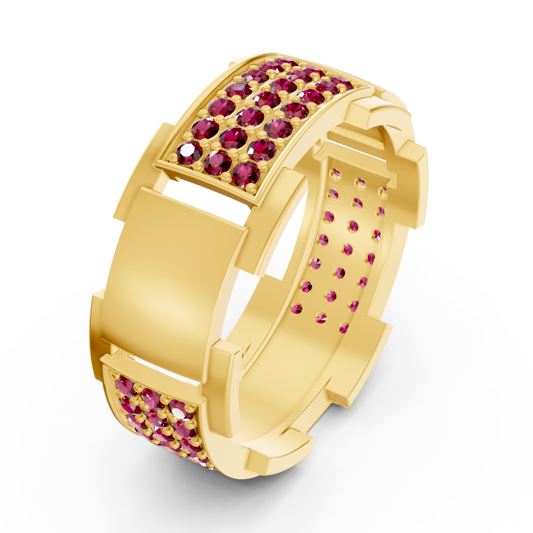 14 carat yellow gold design wedding ring with diamonds - Ruby