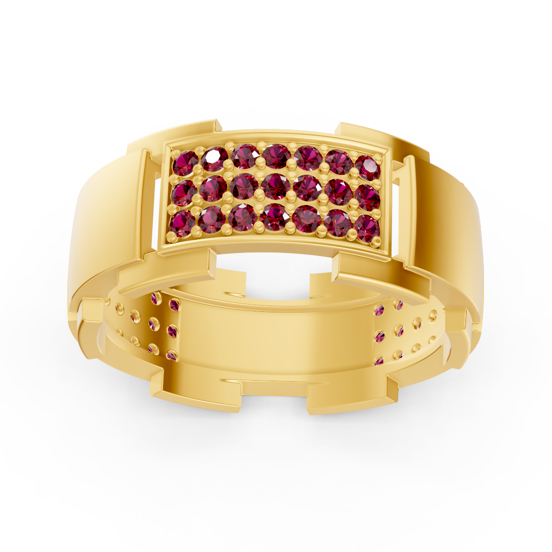 14 carat yellow gold design wedding ring with diamonds - Ruby