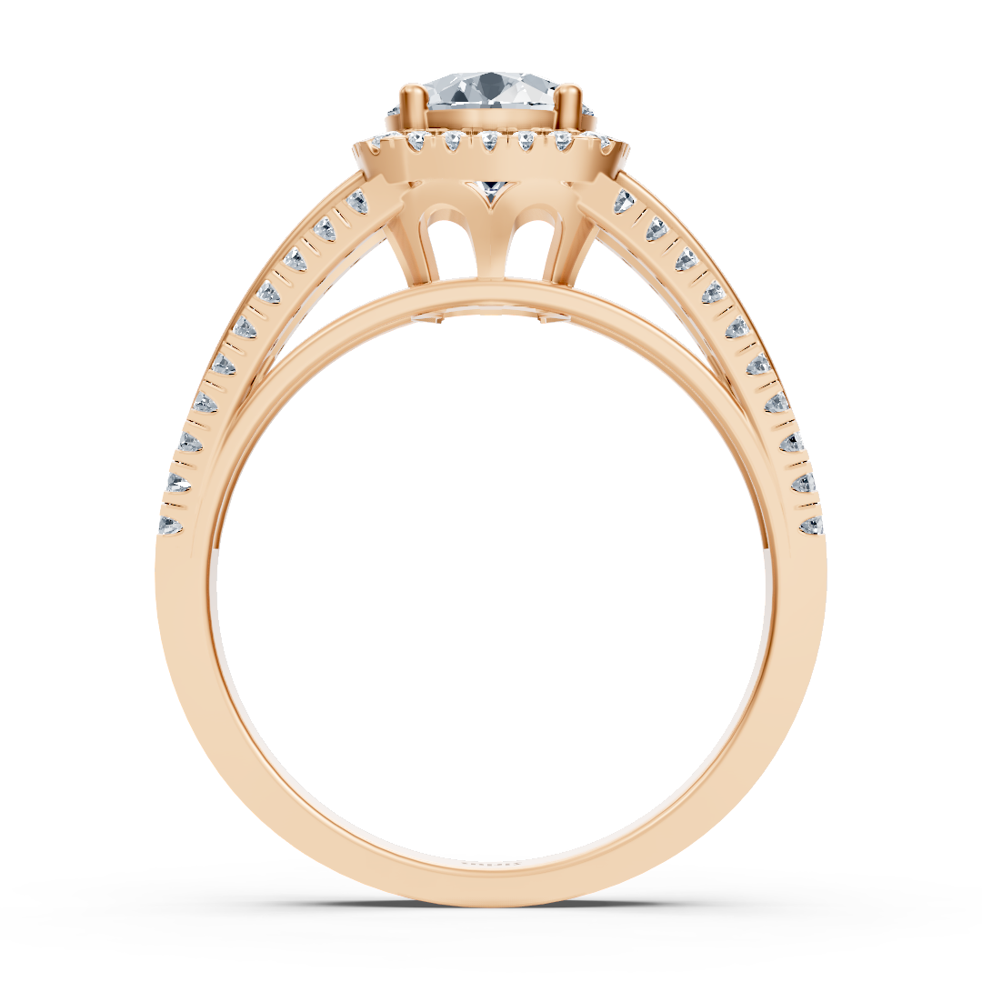 Delicate halo diamond engagement ring in 14-carat rose gold