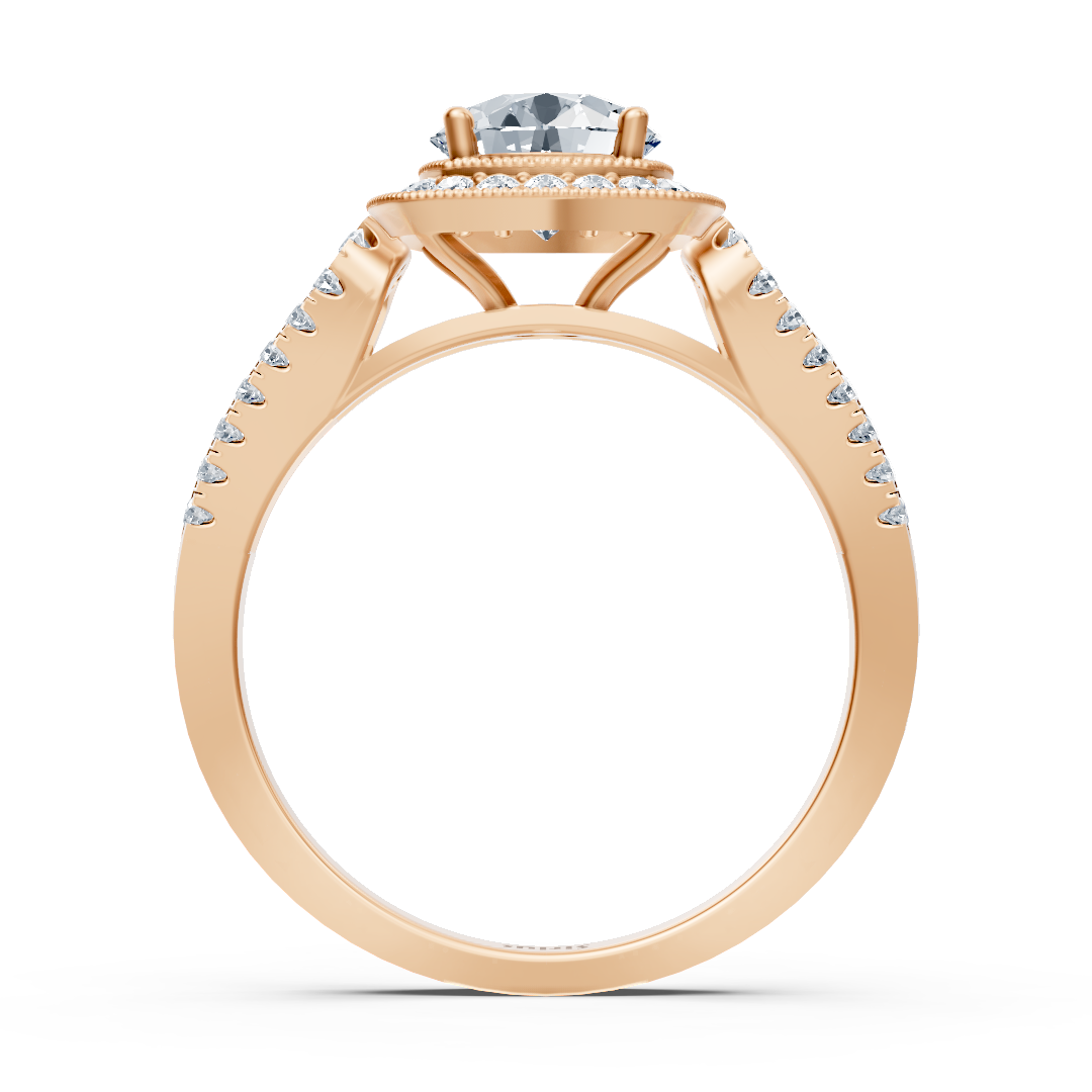 Double halo diamond engagement ring in 14-karat rose gold