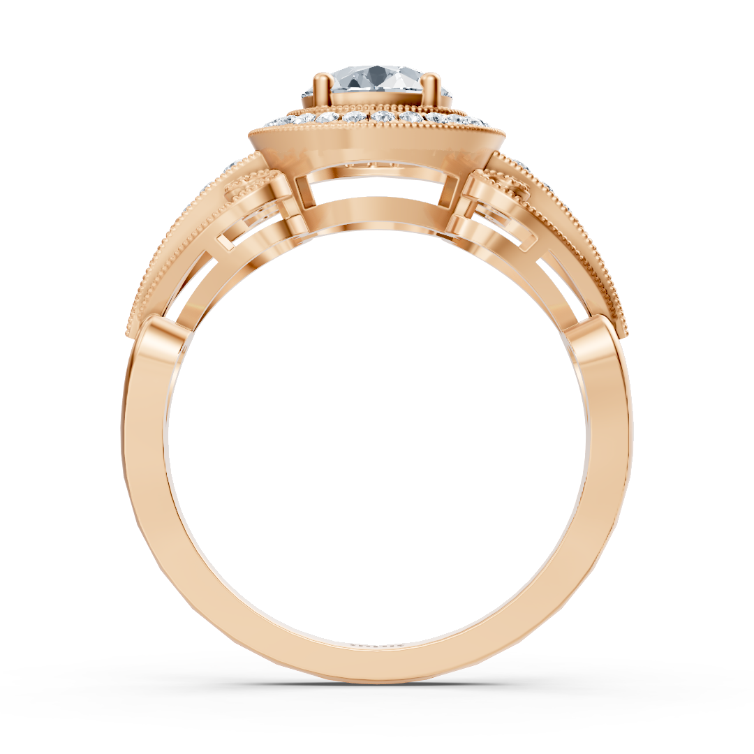 Vintage engagement ring with diamonds in 14K rose gold