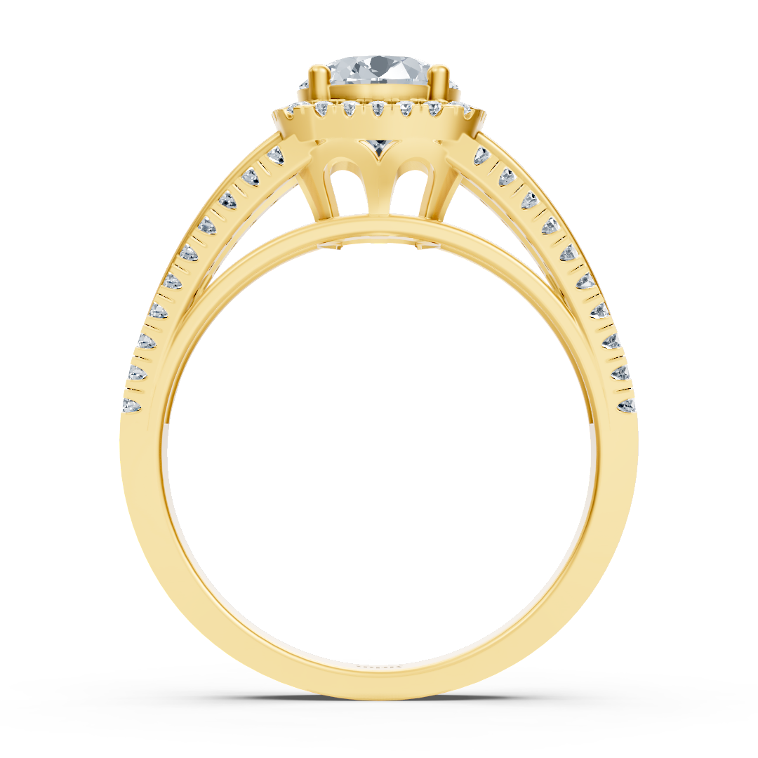 Bague de fiançailles délicate avec halo de diamants en or jaune 14 carats