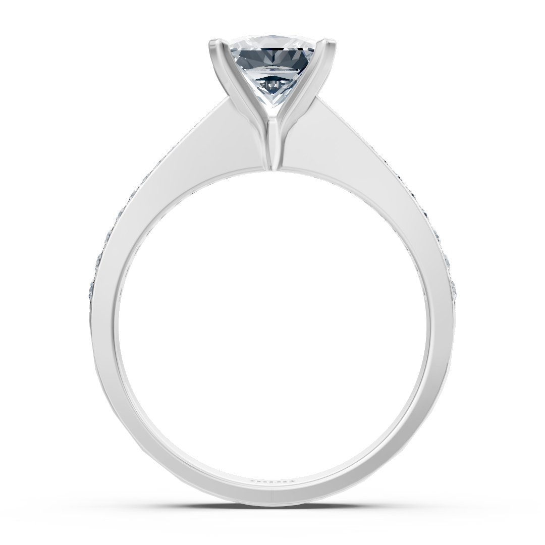 Weißgold Diamant Solitärring Prinzessschliff mit Akzenten