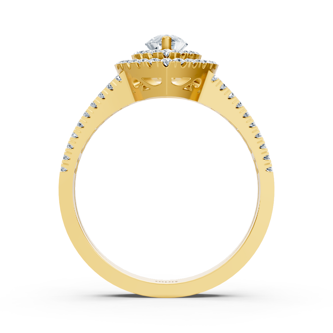 14k yellow gold double halo oval cut diamond & sapphire engagement ring