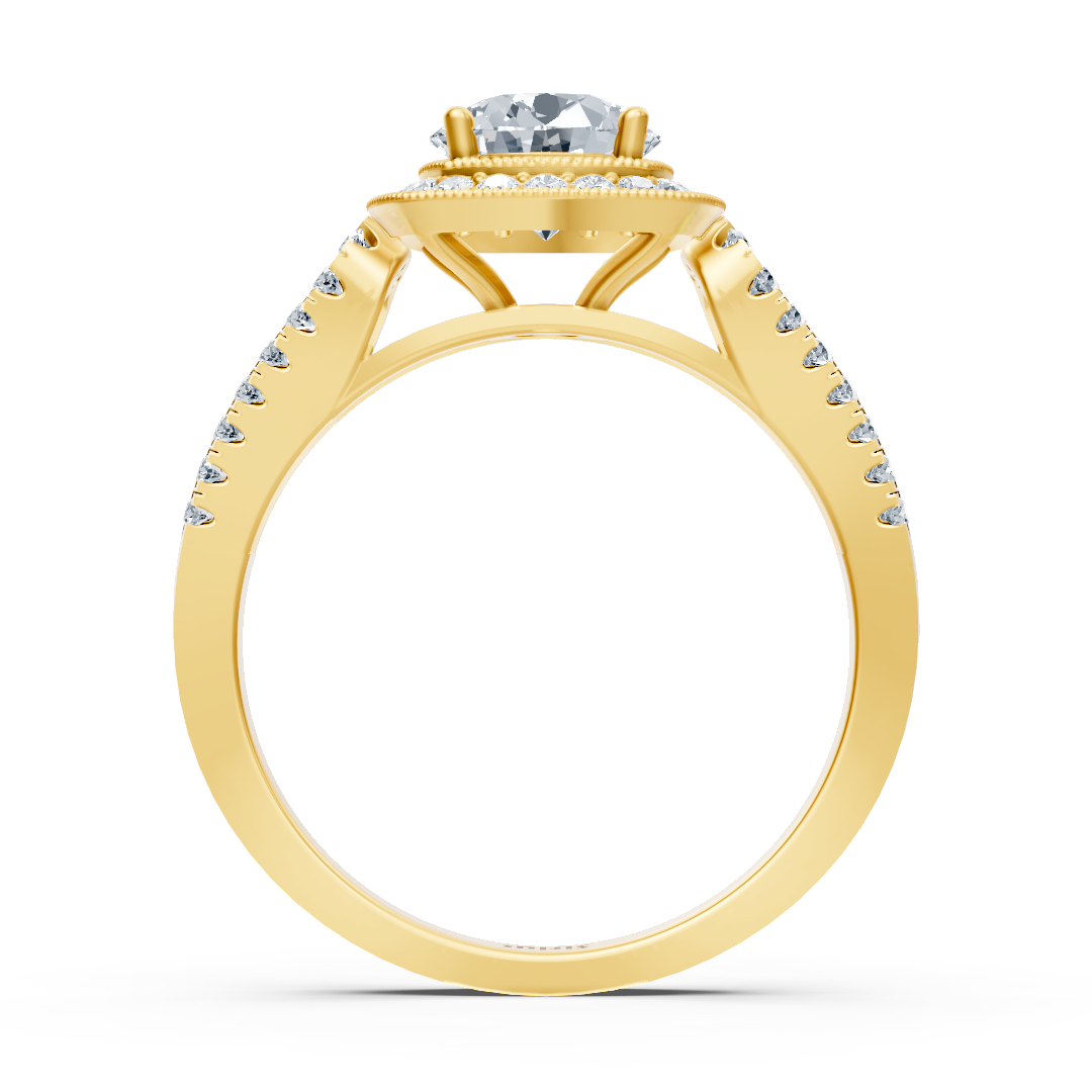 Double halo diamond engagement ring in 14-karat yellow gold
