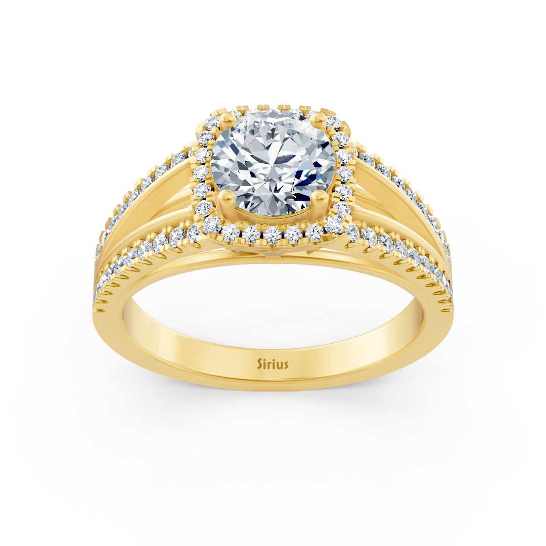 Bague de fiançailles délicate avec halo de diamants en or jaune 14 carats
