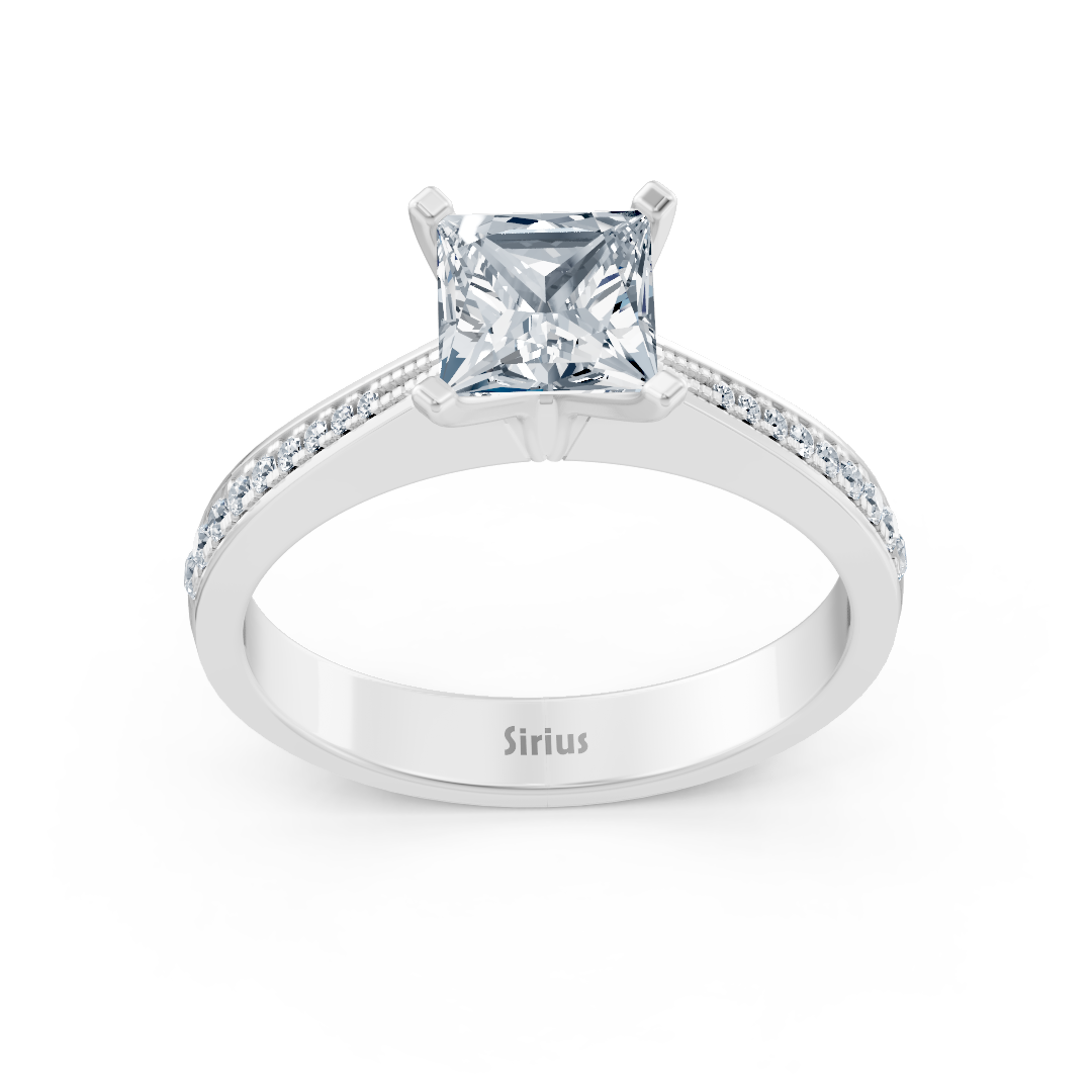 Weißgold Diamant Solitärring Prinzessschliff mit Akzenten