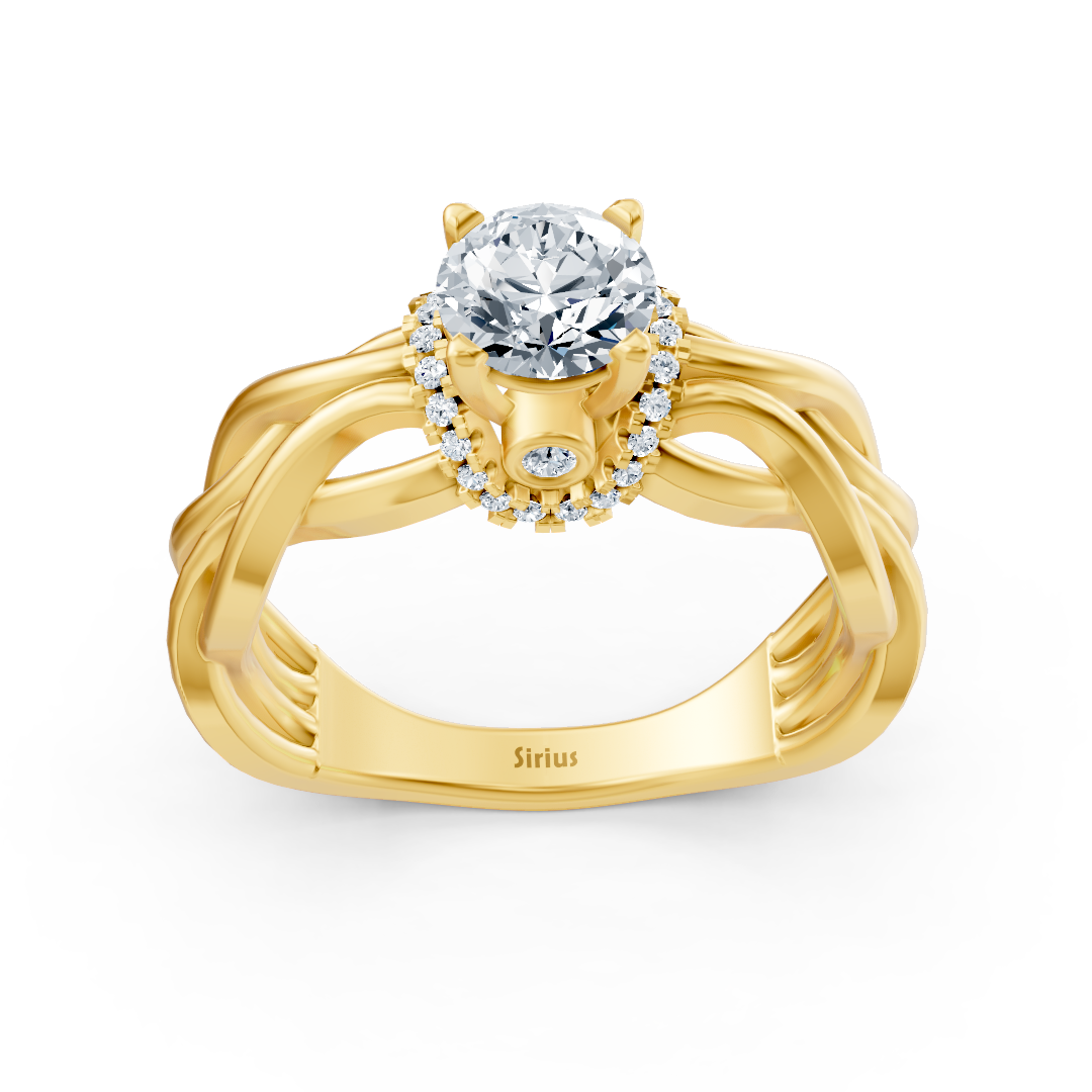 Bague de fiançailles torsadée en or jaune et diamants – Modèle solitaire