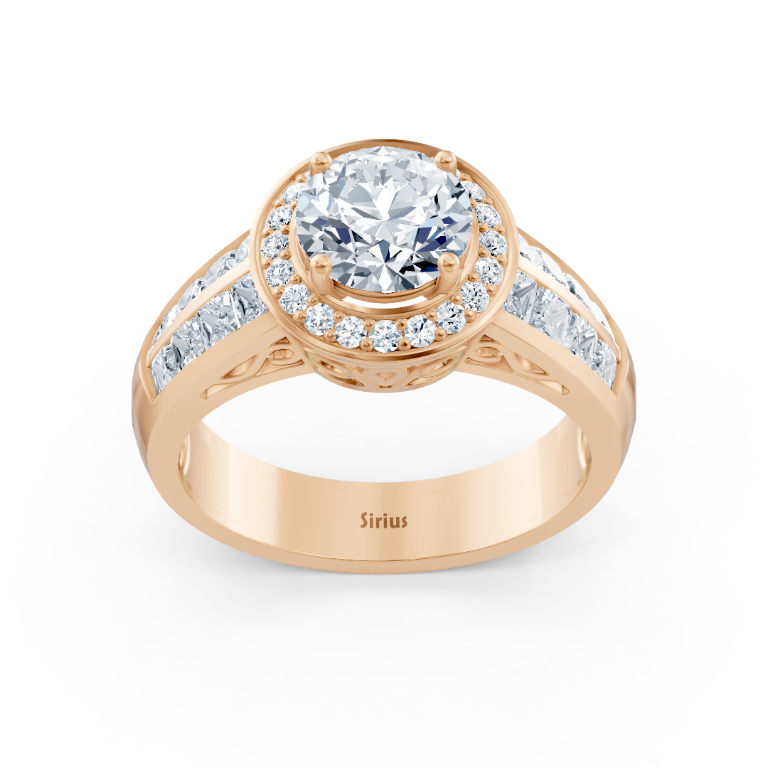 Bague de fiançailles en or rose 14 carats avec diamant solitaire et pierres d'accentuation