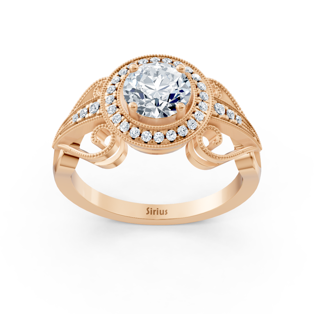 Vintage engagement ring with diamonds in 14K rose gold