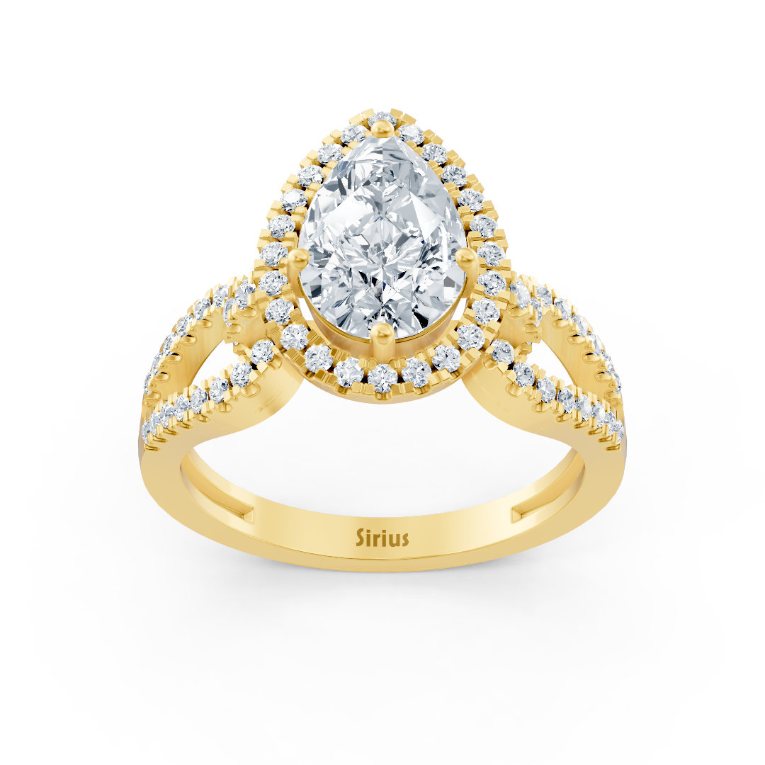 Bague Majestic Pear en or jaune 14 carats avec diamants marquise