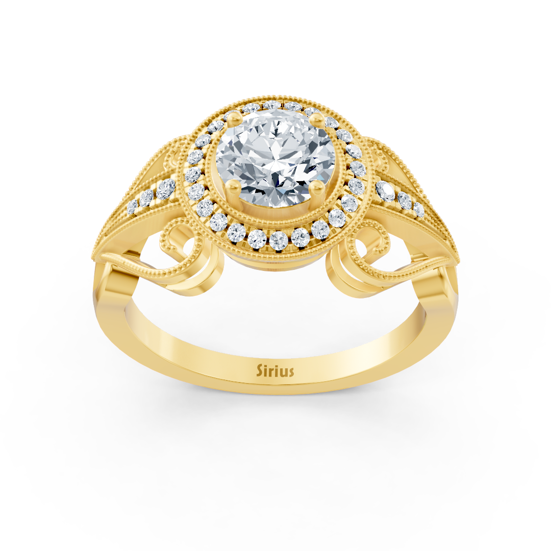 Vintage engagement ring with diamonds in 14K yellow gold