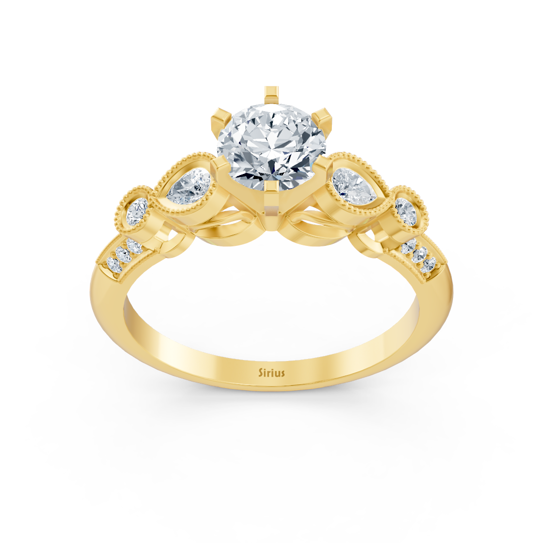 1.01ct Round Diamond Vintage Engagement Ring in Yellow Gold
