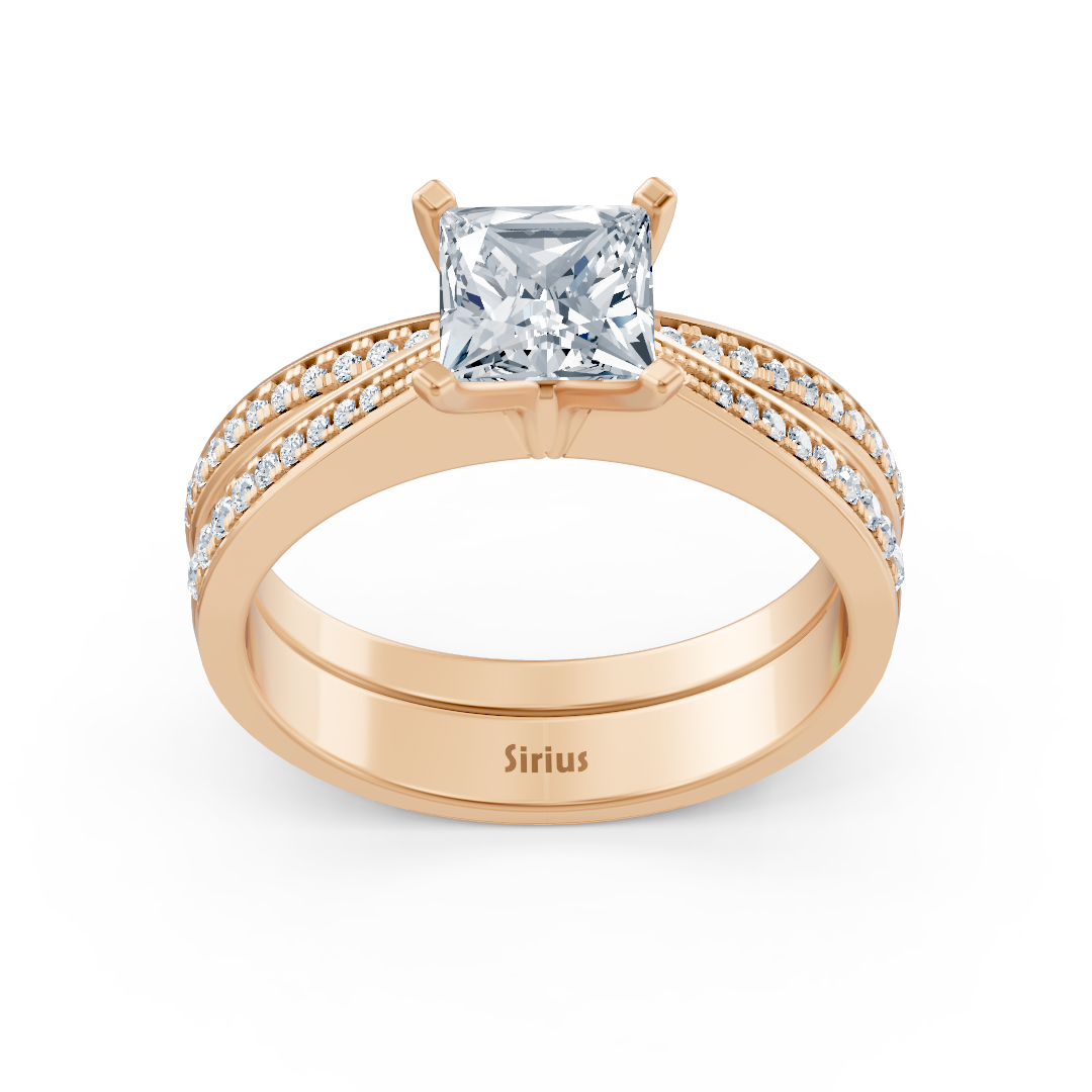 Rose gold diamond princess cut stacking ring with accents