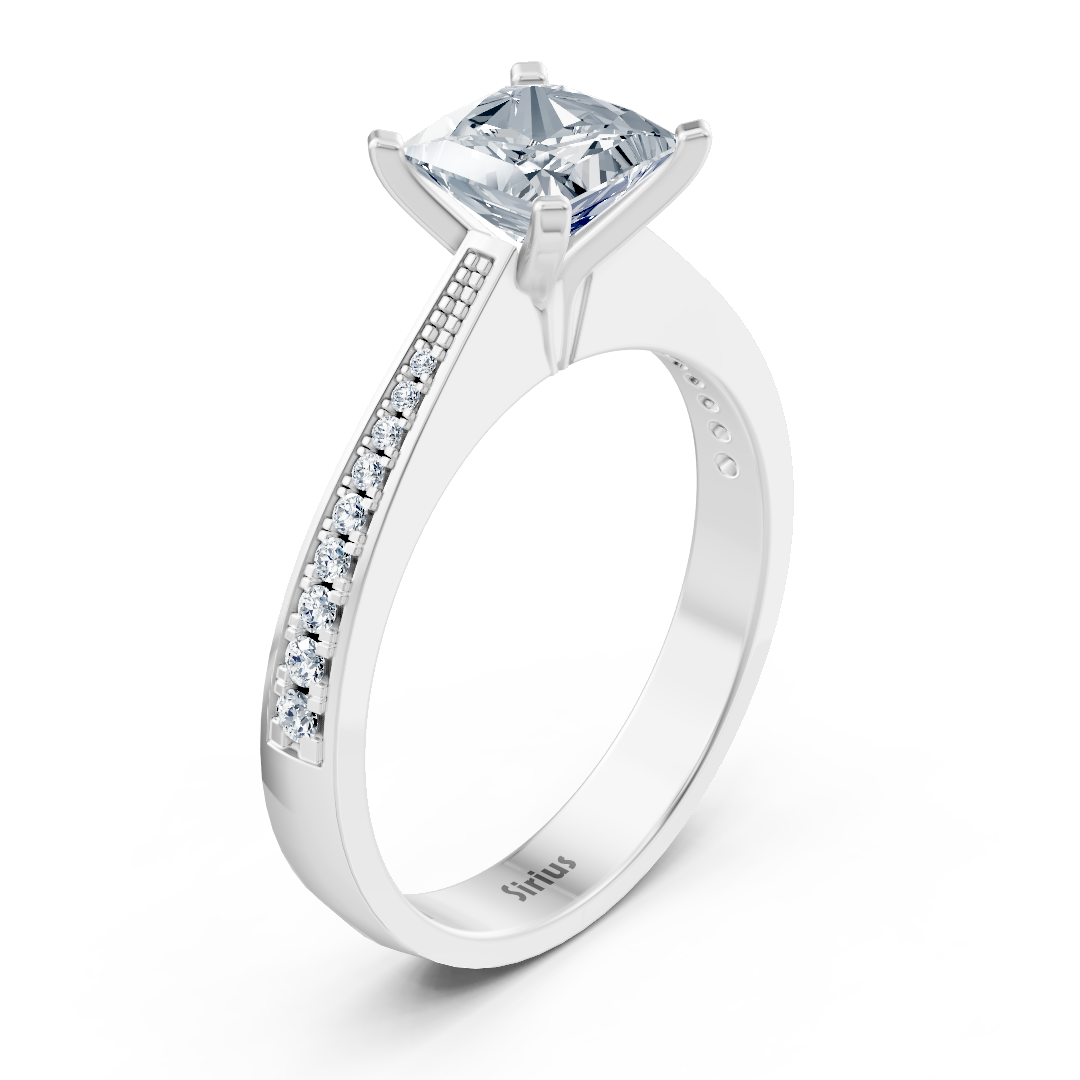 Weißgold Diamant Solitärring Prinzessschliff mit Akzenten