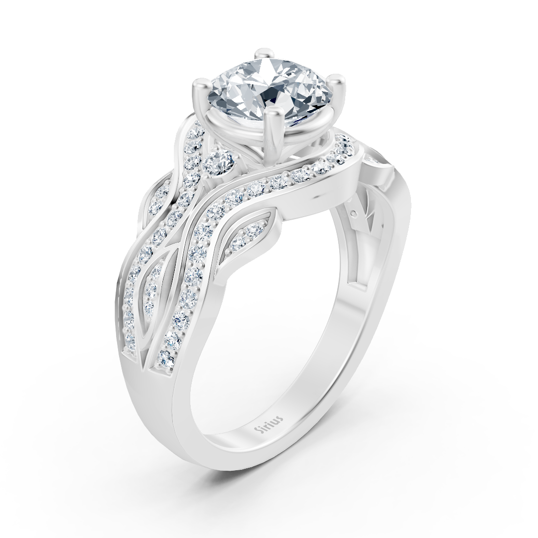 Weißgold Weisstopas Diamant Verlobungsring "Romantische Blätter"