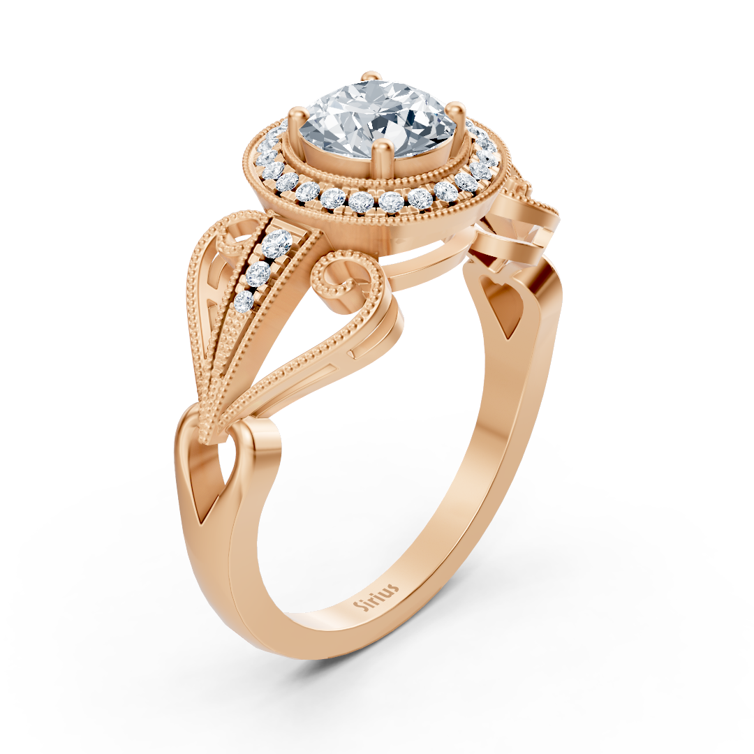 Vintage engagement ring with diamonds in 14K rose gold