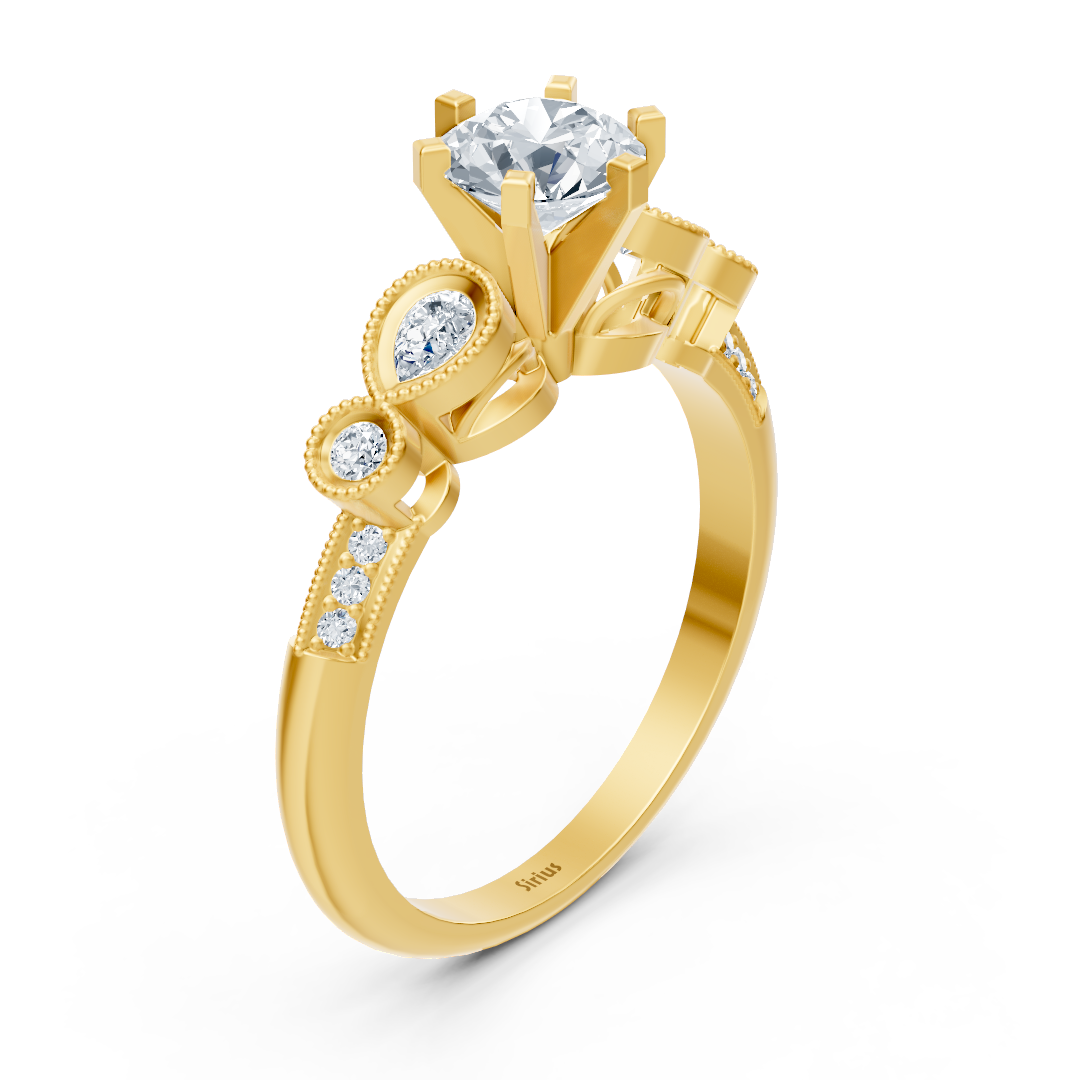 1.01ct Round Diamond Vintage Engagement Ring in Yellow Gold