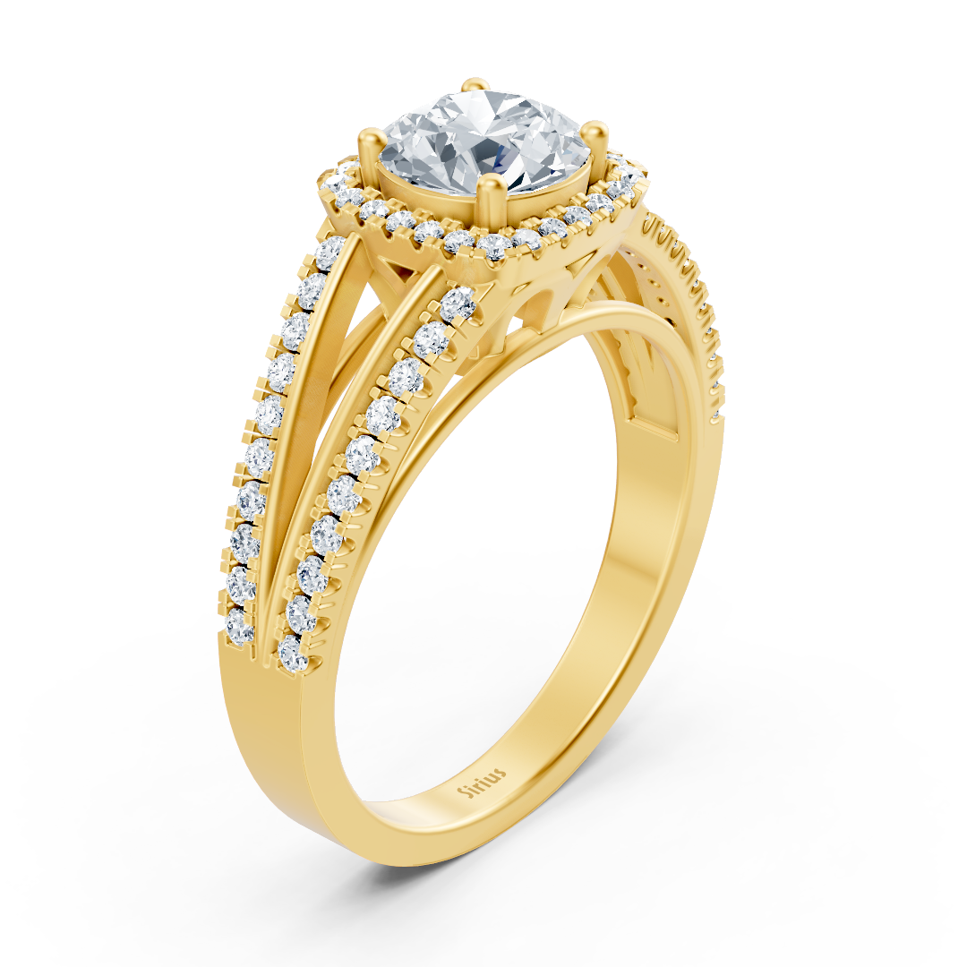 Bague de fiançailles délicate avec halo de diamants en or jaune 14 carats