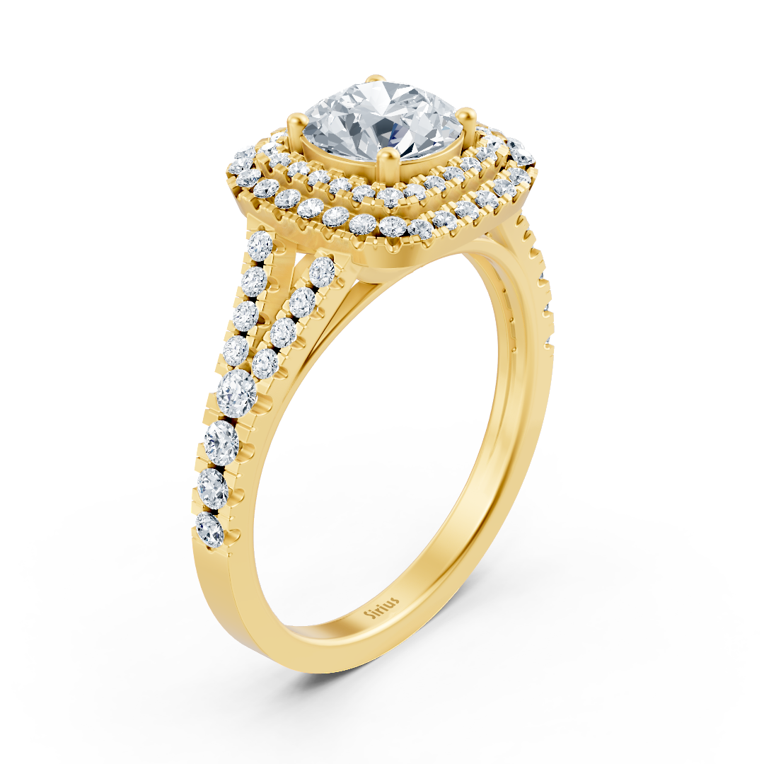 14k yellow gold double halo diamond engagement ring