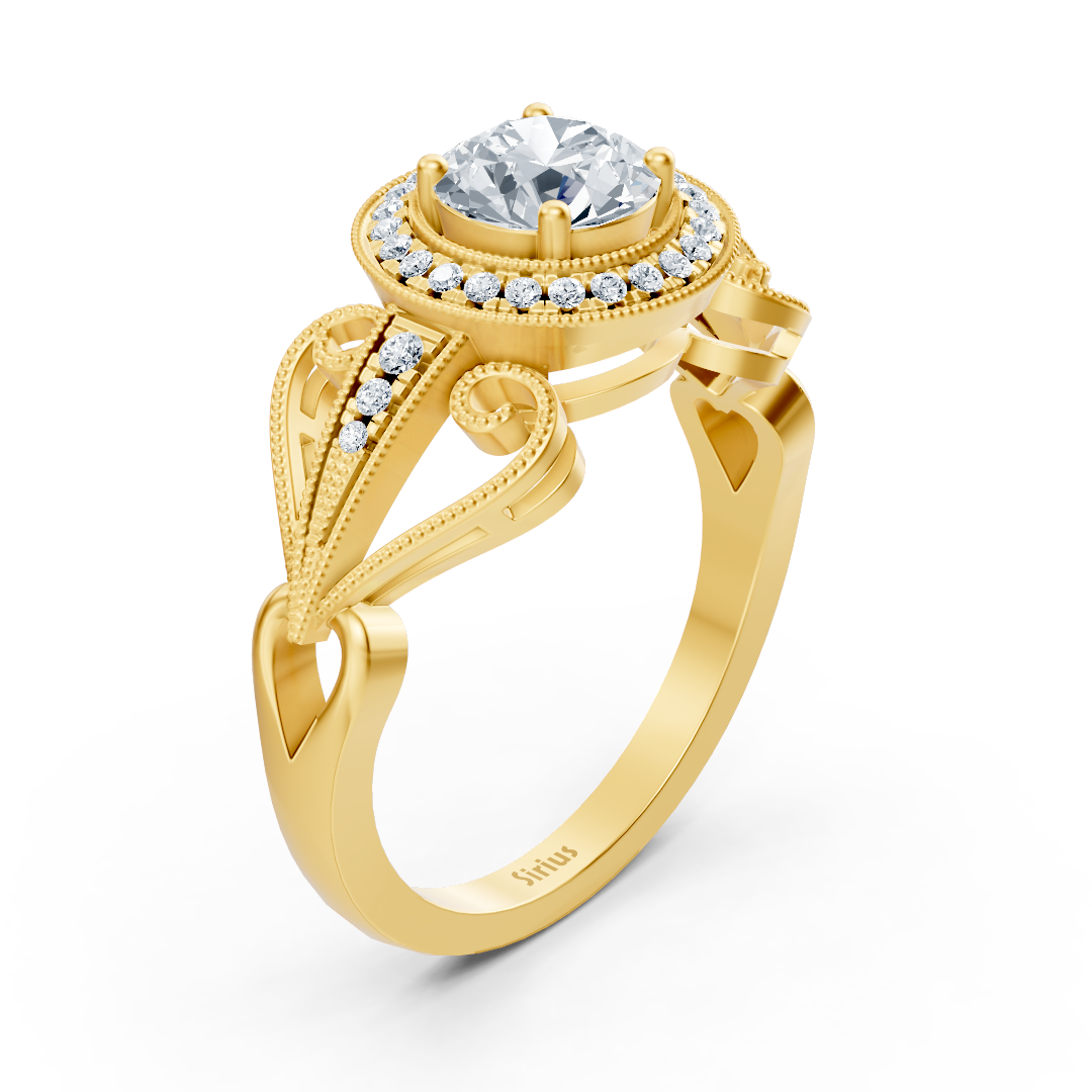 Vintage engagement ring with diamonds in 14K yellow gold