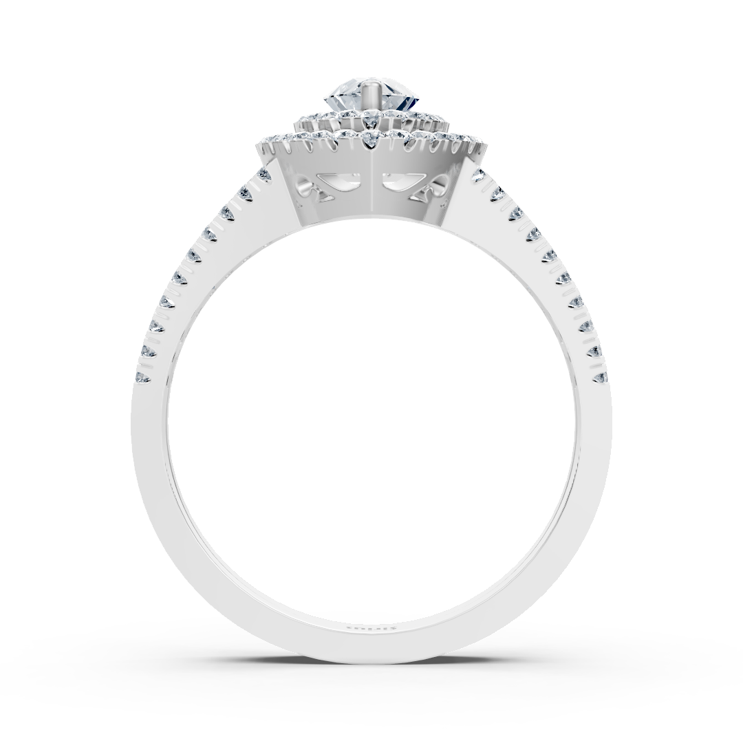 14 Karat Weißgold Doppel-Halo Ovalschliff Diamant & Saphir Verlobungsring
