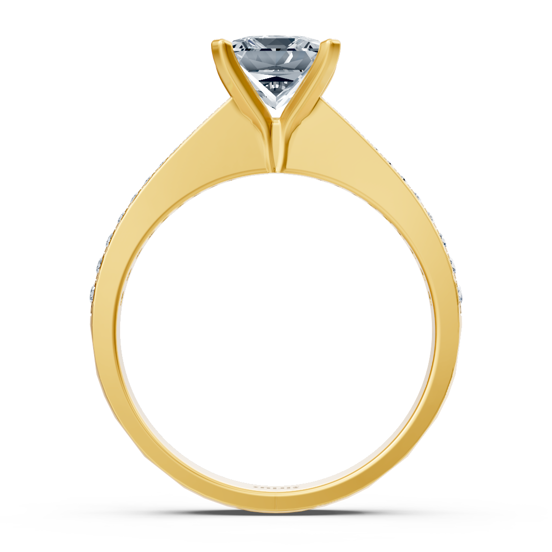 Yellow gold diamond solitaire ring princess cut with accents