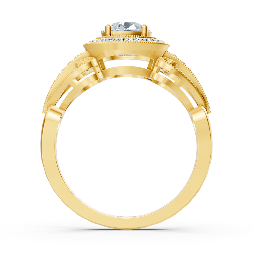 Vintage engagement ring with diamonds in 14K yellow gold