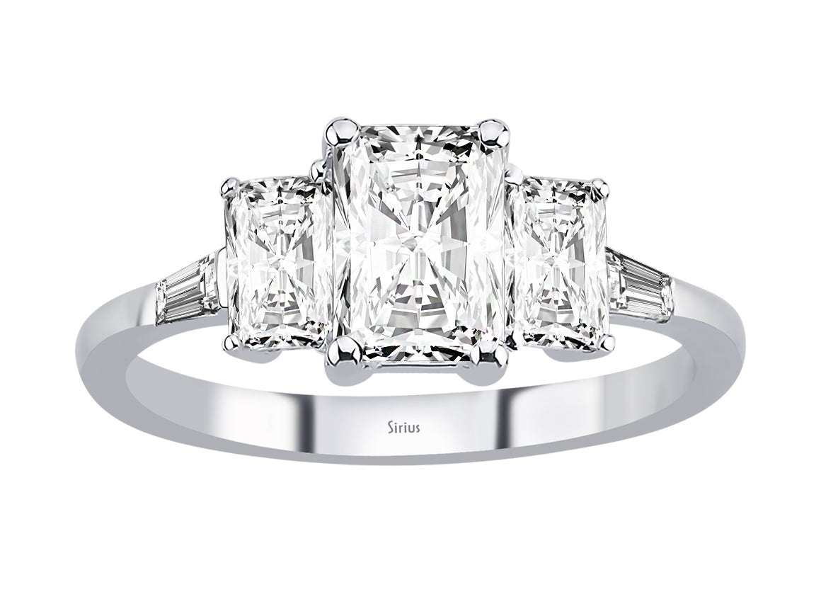 Birgie Diamant- und Weißtopas-Ring mit Oktagon- und Baguetteschliff