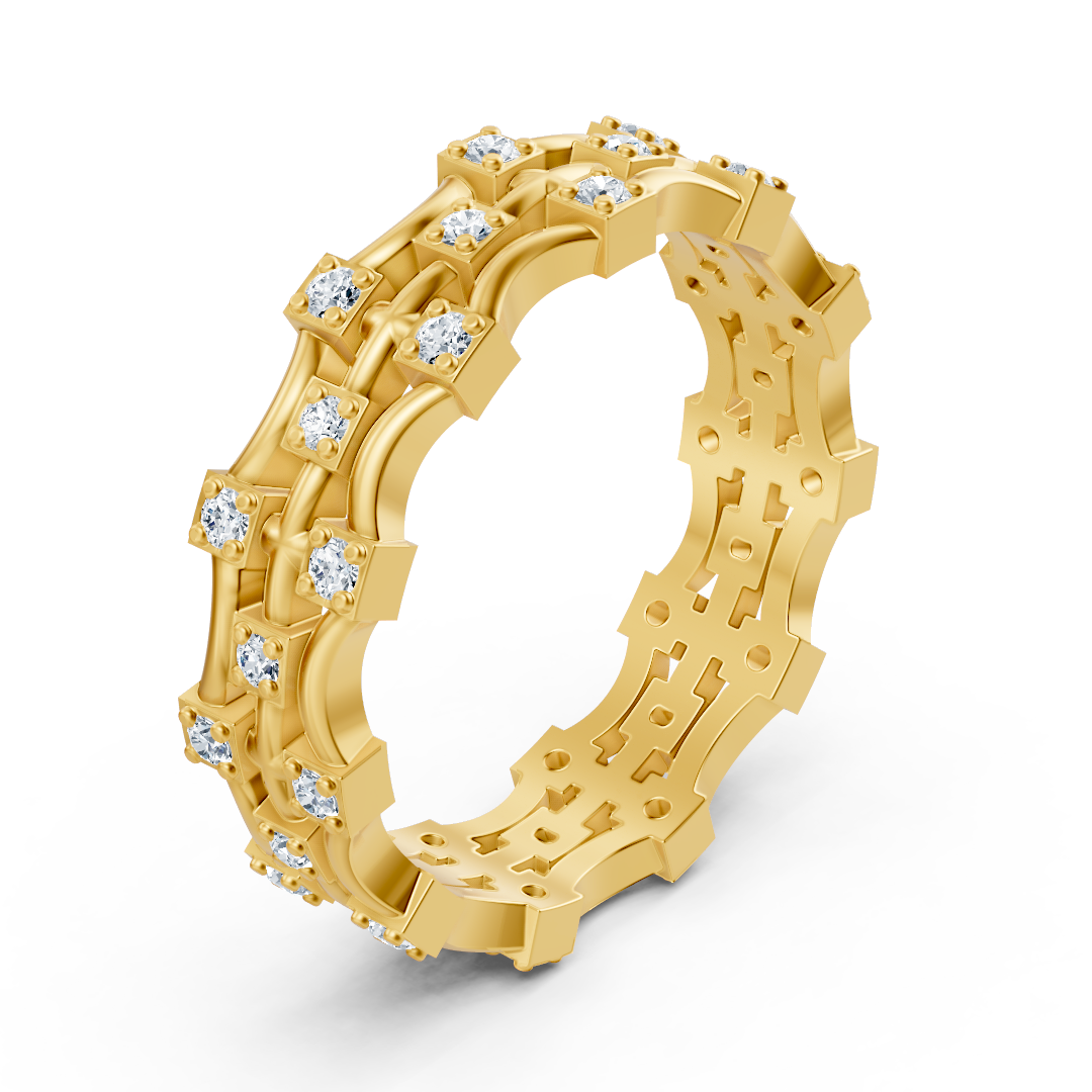 14 carat yellow gold diamond modern ring - filigree ladies' ring for every day