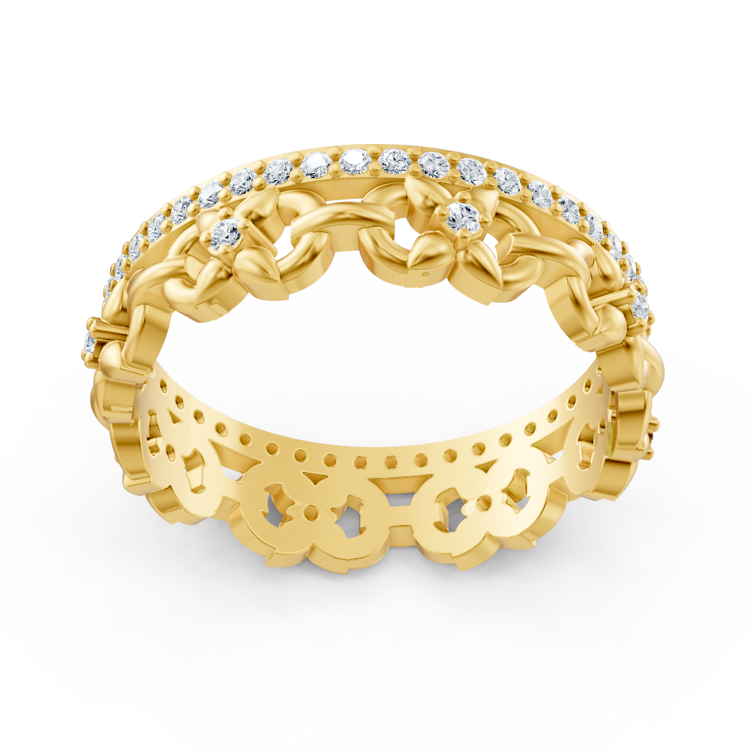 Gelbgoldener Diamantring mit Kettenmuster
