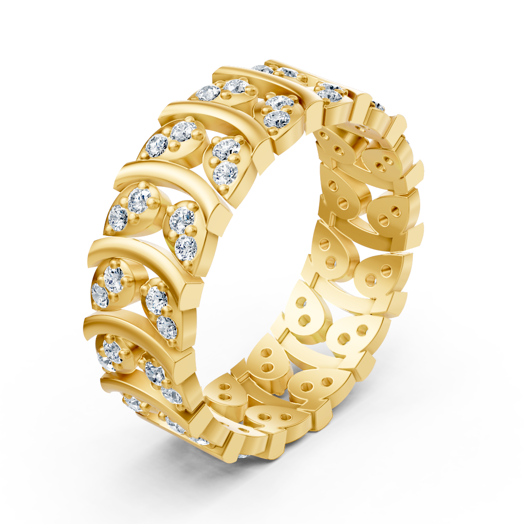 Yellow gold diamond ring with curved design