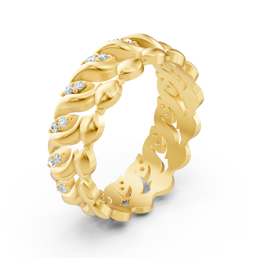 Bague délicate en or jaune avec diamants en forme de vrille de cœur