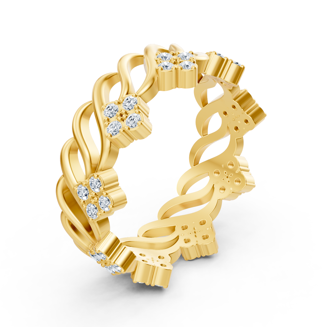 14 carat yellow gold diamond band ring "Ice Flower"