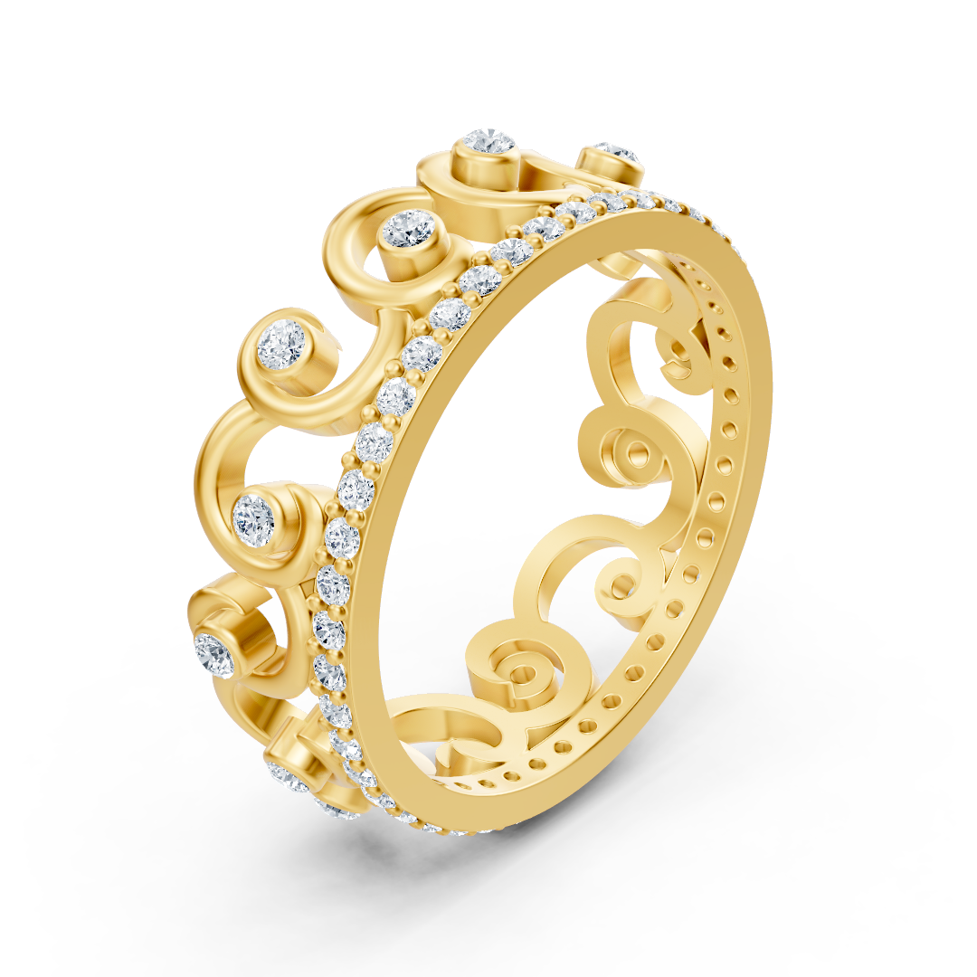 14 carat yellow gold diamond princess crown ring "Royal Grace"