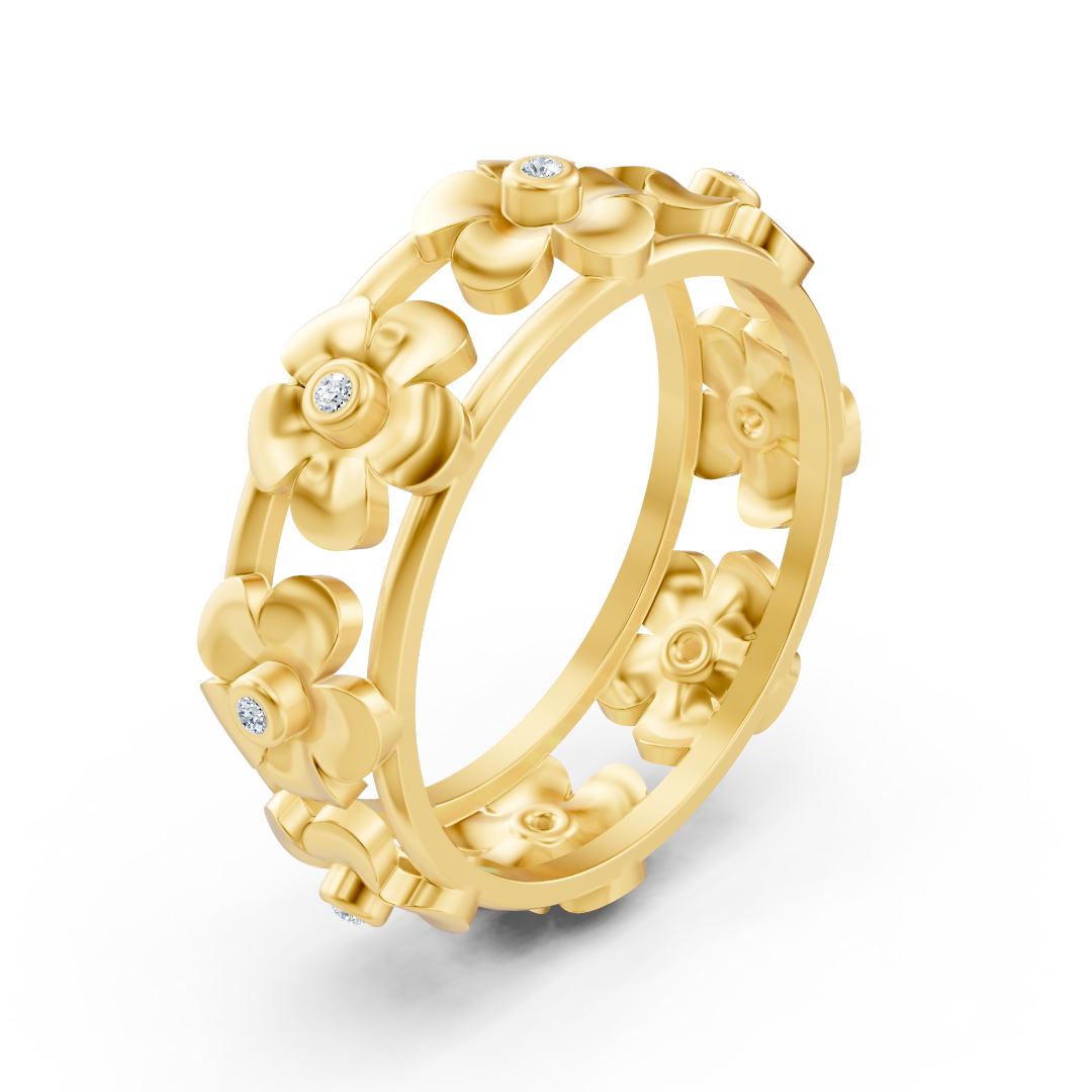14k yellow gold diamond flower promise ring