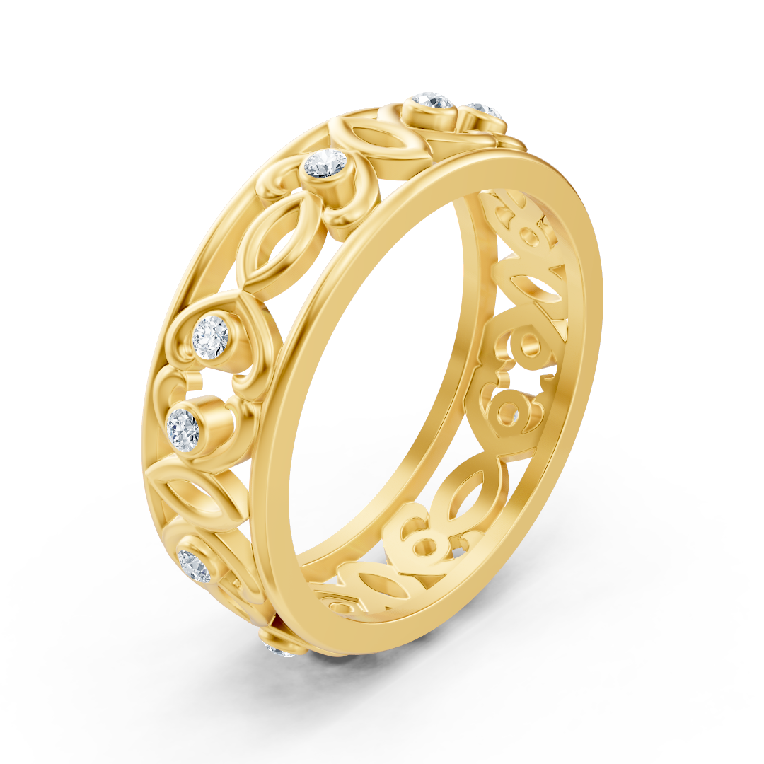 Bague moderne en or jaune avec diamants ronds en forme de lunette