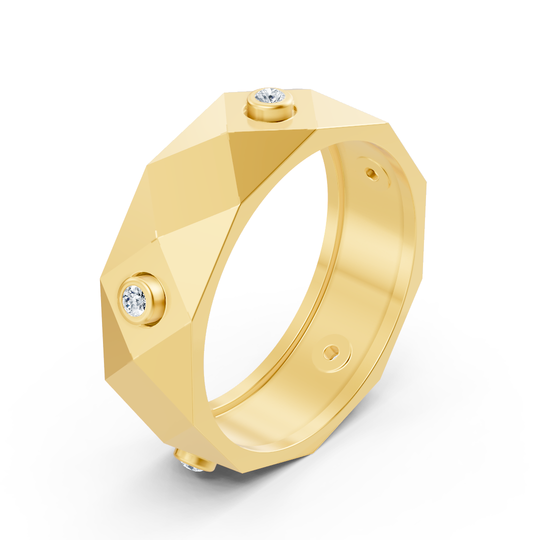 Bague moderne en or jaune avec diamants ronds en forme de lunette