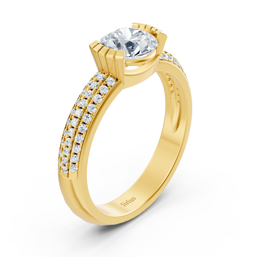 Bague de fiançailles moderne avec diamant solitaire en or jaune 14 carats