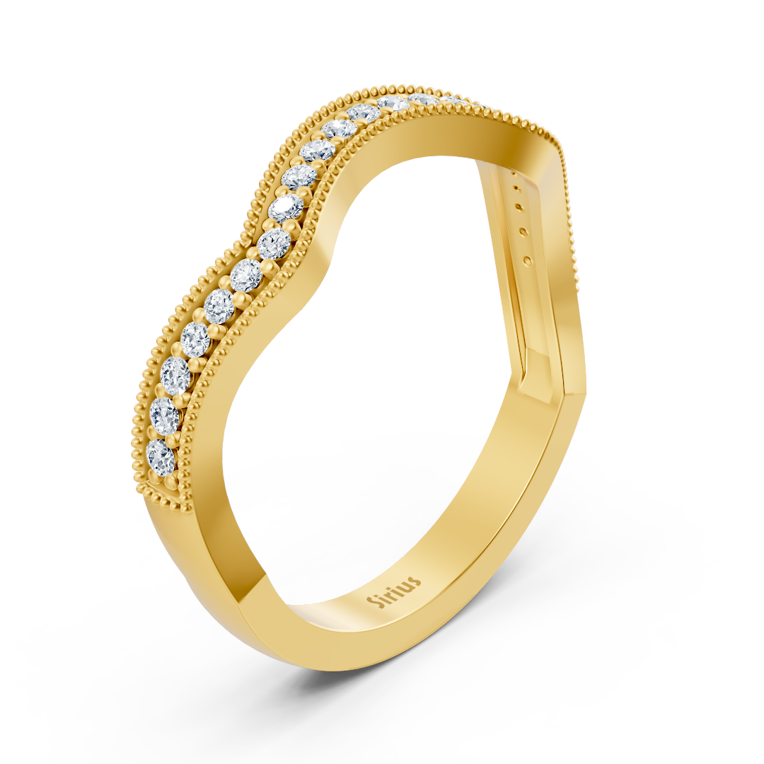 Alliance courbée en or jaune avec diamant de 0,19 carat