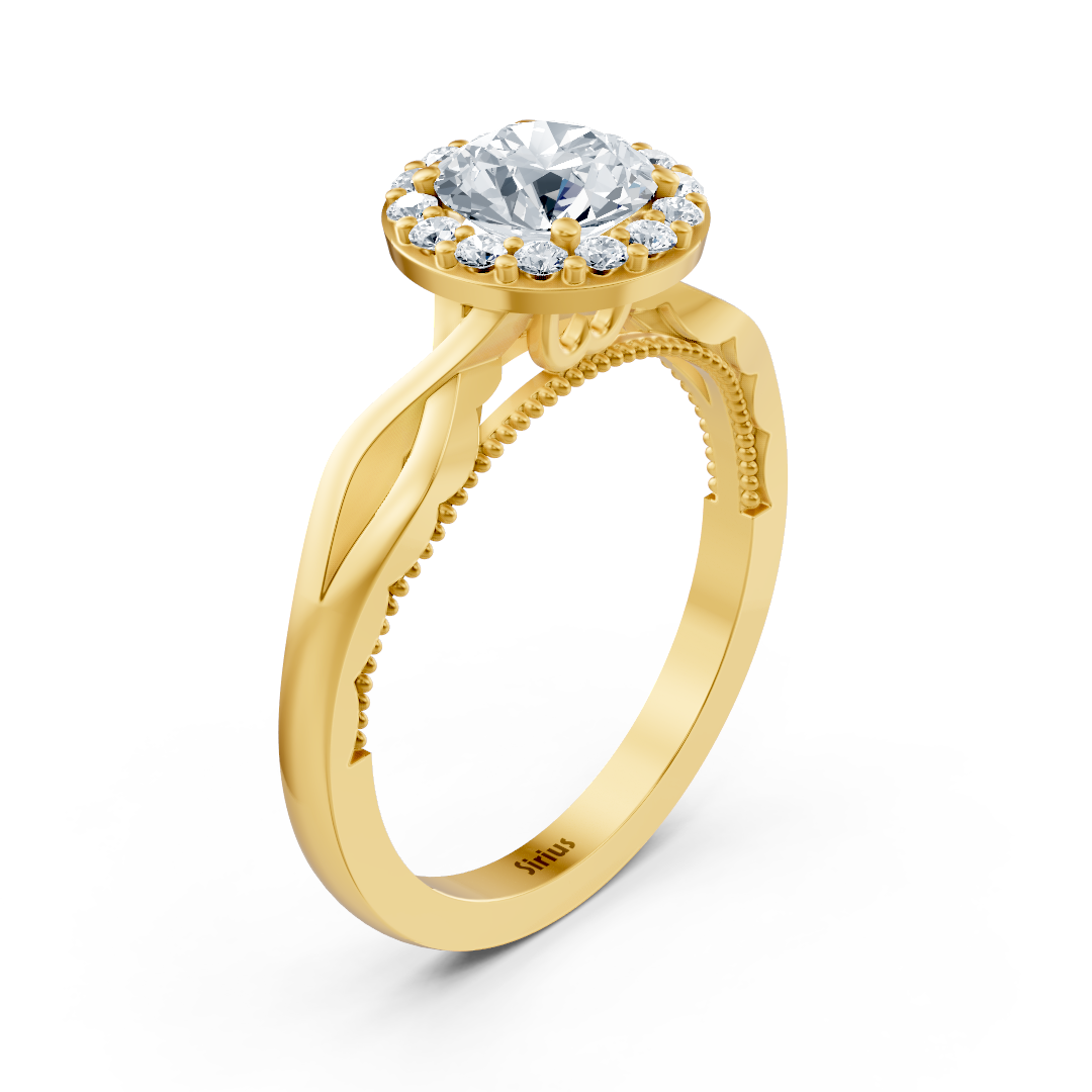 1.00 Carat Halo Solitaire Diamond Engagement Ring in Yellow Gold