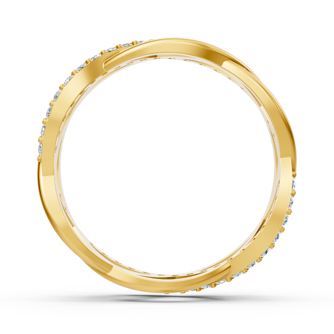 Yellow gold diamond ring with a crossed design