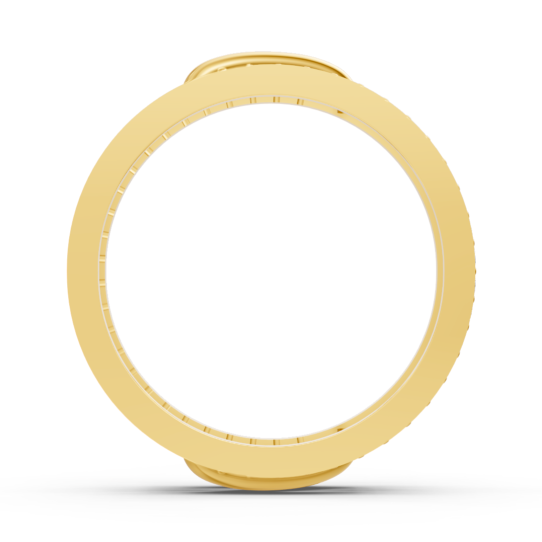 Bague en or jaune avec diamants sertis pavé et accent incurvé