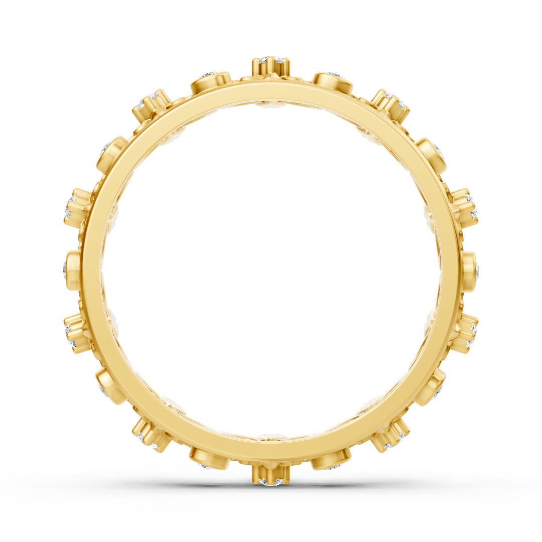 Bague en or jaune avec diamants ronds en forme de griffes et de lunette